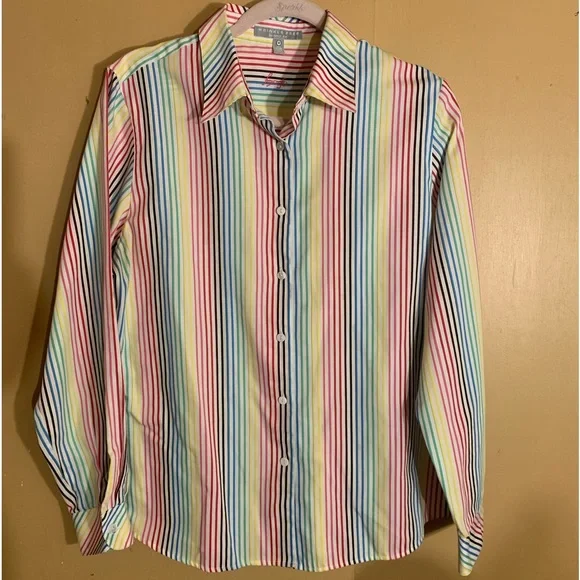 🌺 FOXCROFT Multicolored No-Iron Striped Shirt 12 - Picture 6 of 16